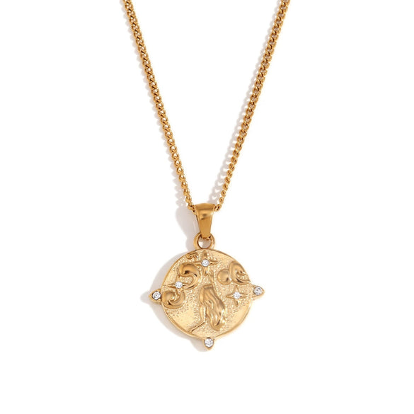 Wholesale Retro Popular Fashion Pendant Jewelry Stainless Steel Rectangular Geometric Oil Dropping Zircon Tarot Necklace With Electroplating