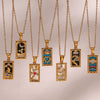 Wholesale Retro Popular Fashion Pendant Jewelry Stainless Steel Rectangular Geometric Oil Dropping Zircon Tarot Necklace With Electroplating