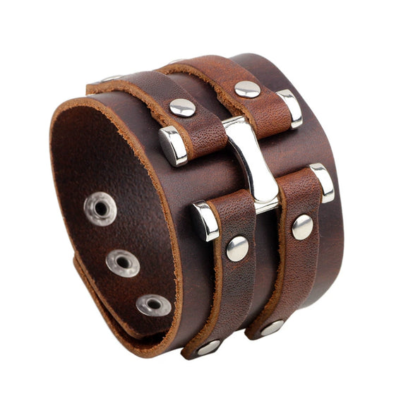 Wholesale Retro Punk Bracelet Cowhide Leather With Nailing Letters Numbers Text Design Unisex