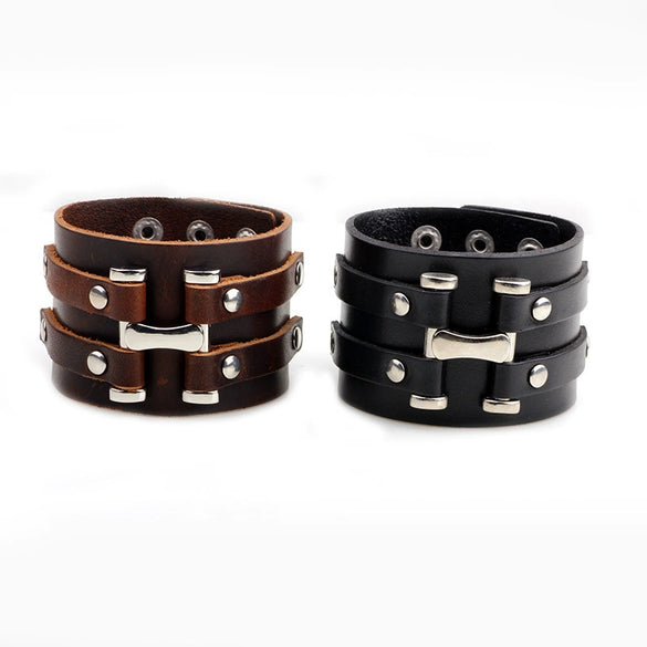 Wholesale Retro Punk Bracelet Cowhide Leather With Nailing Letters Numbers Text Design Unisex