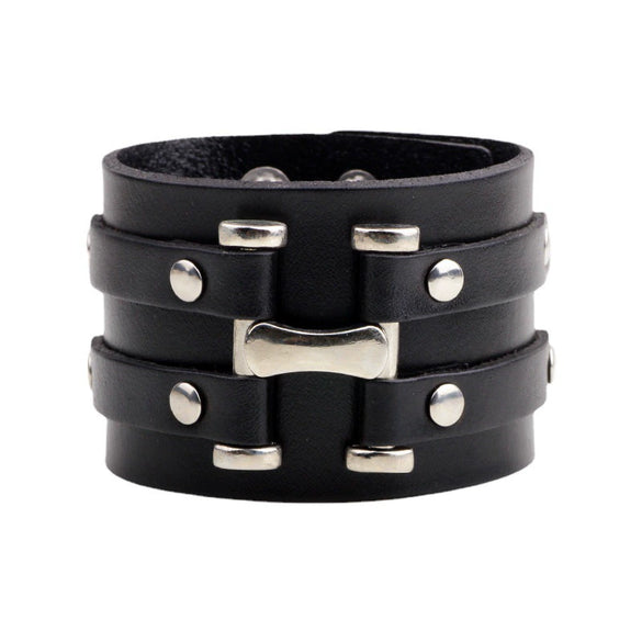Wholesale Retro Punk Bracelet Cowhide Leather With Nailing Letters Numbers Text Design Unisex