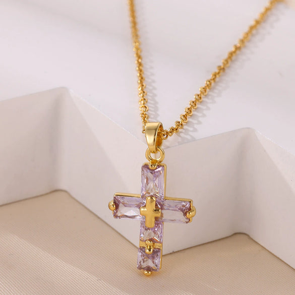 Wholesale Retro Punk Cross Stainless Steel Gold Electroplated Necklace For Unisex