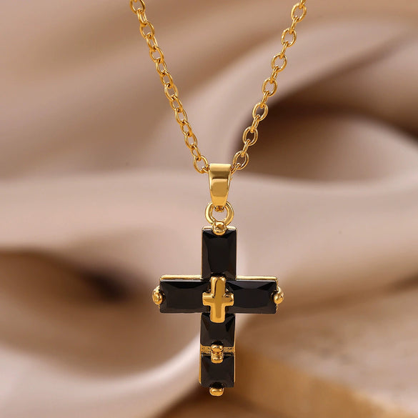 Wholesale Retro Punk Cross Stainless Steel Gold Electroplated Necklace For Unisex