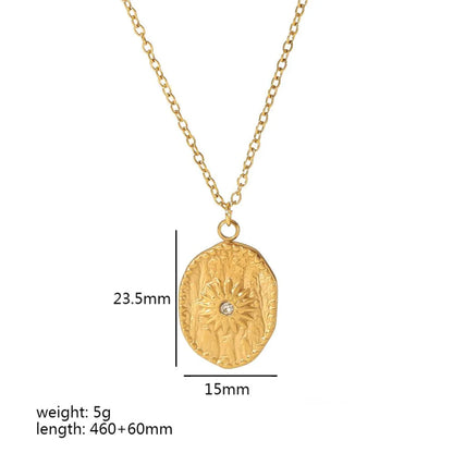 Wholesale Retro Quadrilateral Round Eye Stainless Steel Polishing Plating 18k Gold Plated Pendant Necklace