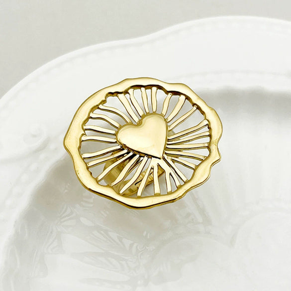 Wholesale Retro Ring Heart Shape Geometric Stainless Steel Electroplated For Women