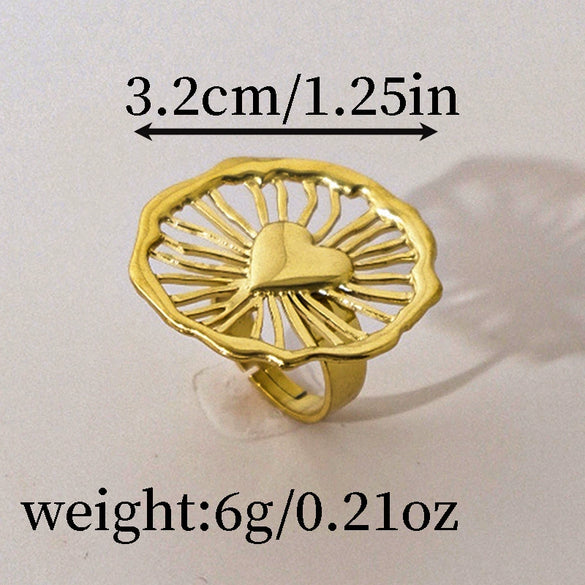 Wholesale Retro Ring Heart Shape Geometric Stainless Steel Electroplated For Women