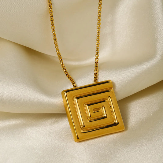 Wholesale Retro Roman Style Geometric Stainless Steel Plating 18k Gold Plated Pendant Necklace