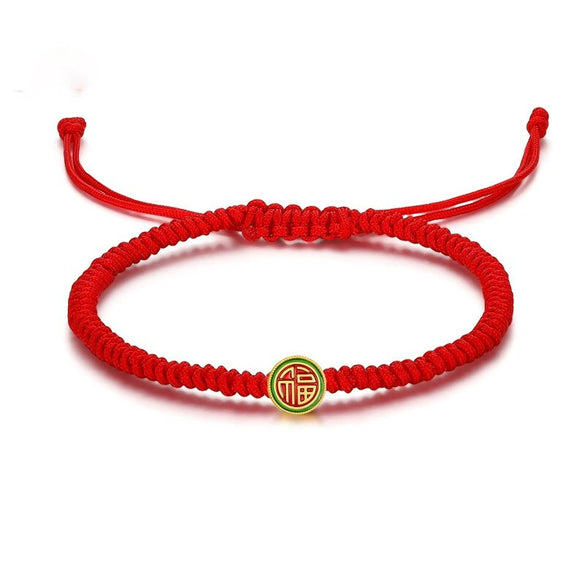 Wholesale Retro Round Gold 999 Beads Gold Bracelet Anklet With Baking Paint Featuring Letters Numbers Text Pattern On Benmingnian Red Rope