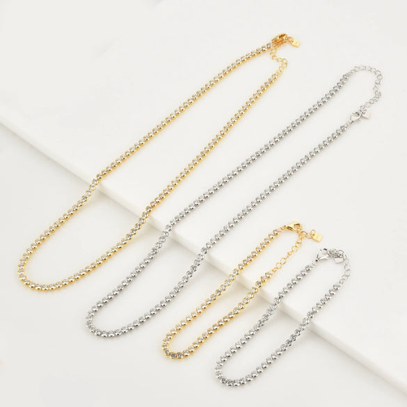 Wholesale Retro S925 Sterling Silver Ball Bead Chain Necklace And Bracelet With Geometric Pattern And Electroplating Process
