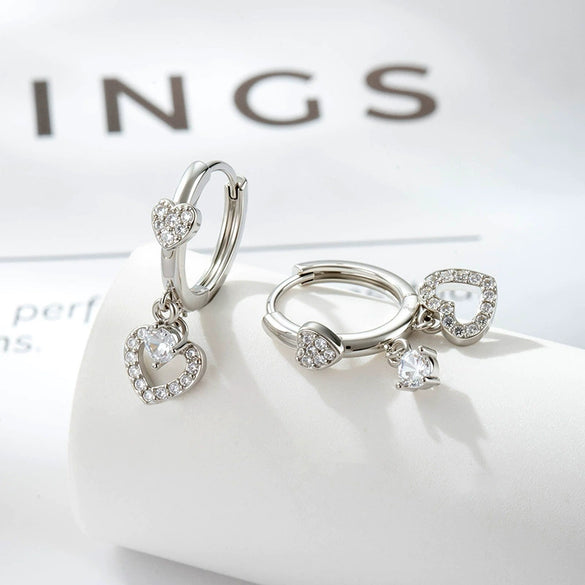 Wholesale Retro Simple And Versatile Copper Inlaid Heartshaped Zircon Women's Earrings