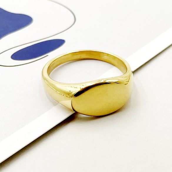 Wholesale Retro Simple Personality Oval Glossy Geometric Stainless Steel Goldplated Ring