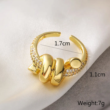 Wholesale Retro Simple Style Commute Geometric Copper Inlay 18K Gold Plated Zircon Open Rings