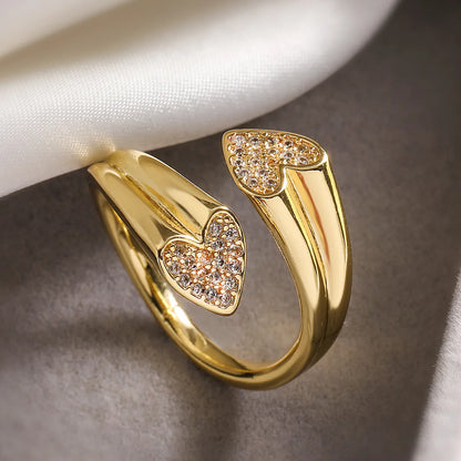 Wholesale Retro Simple Style Commute Water Droplets Heart Shape Copper Inlay 18K Gold Plated Zircon Open Rings