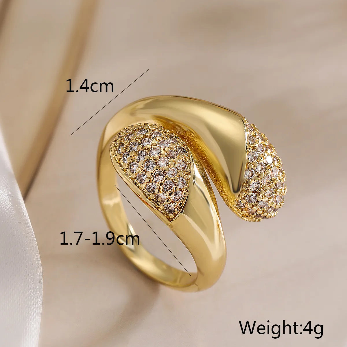 Wholesale Retro Simple Style Commute Water Droplets Heart Shape Copper Inlay 18K Gold Plated Zircon Open Rings