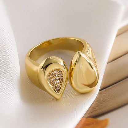 Wholesale Retro Simple Style Commute Water Droplets Heart Shape Copper Inlay 18K Gold Plated Zircon Open Rings