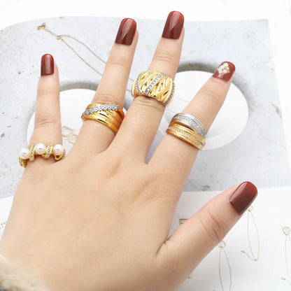 Wholesale Retro Simple Style Geometric Copper Plating Inlay 18K Gold Plated Zircon Rings