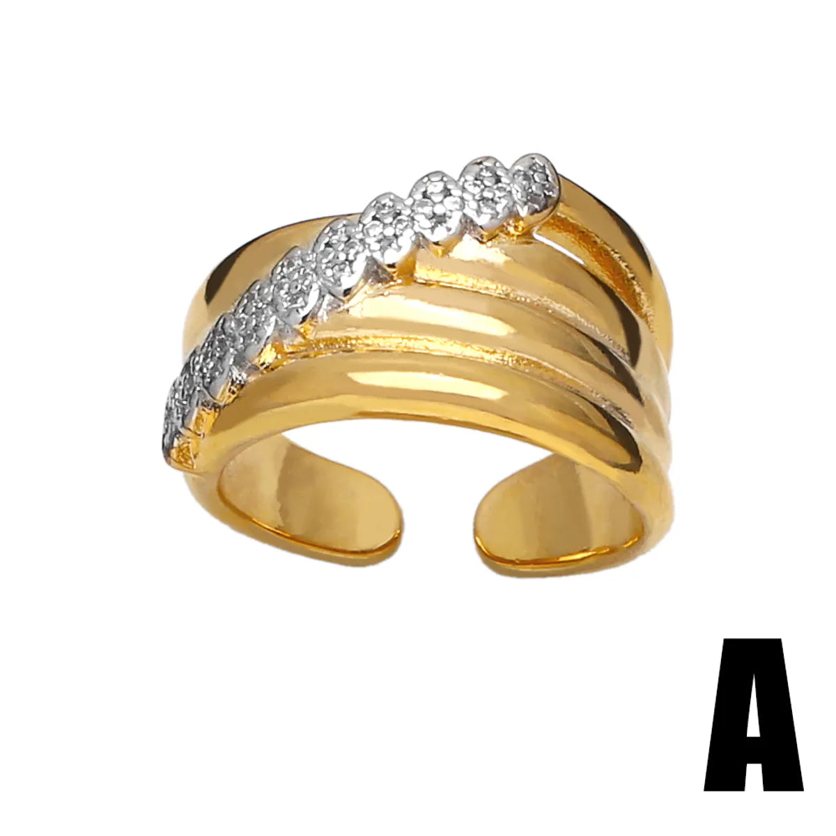 Wholesale Retro Simple Style Roman Style Geometric Copper Plating Inlay 18K Gold Plated Zircon Rings