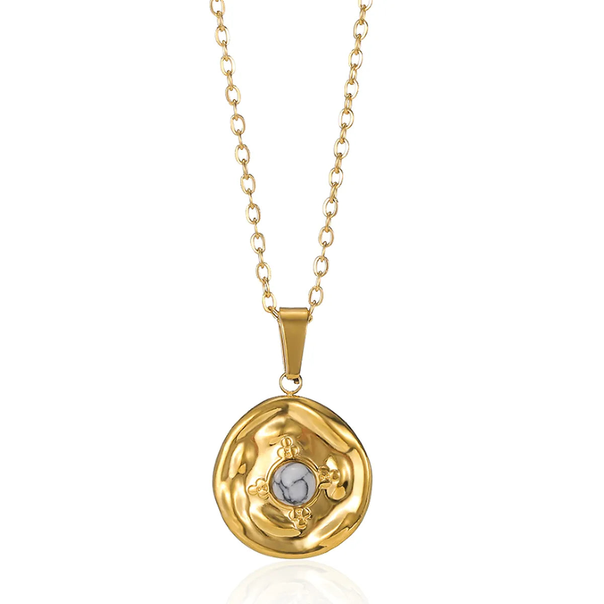 Wholesale Retro Simple Style Round Stainless Steel Plating Inlay 18k Gold Plated Turquoise Pendant Necklace