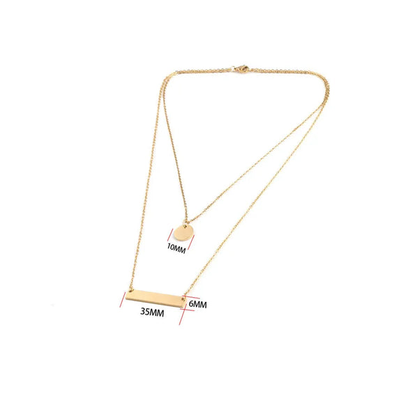 Wholesale Jewelry Retro Simple Style Customization Laser Engraving Solid Color Titanium Steel 18K Gold Plated Chain Layered Necklaces