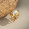 Wholesale Retro Simple Temperament Pearl Open Ring In Geometric Shape Titanium Steel Electroplating Jewelry For Women