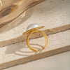 Wholesale Retro Simple Temperament Pearl Open Ring In Geometric Shape Titanium Steel Electroplating Jewelry For Women