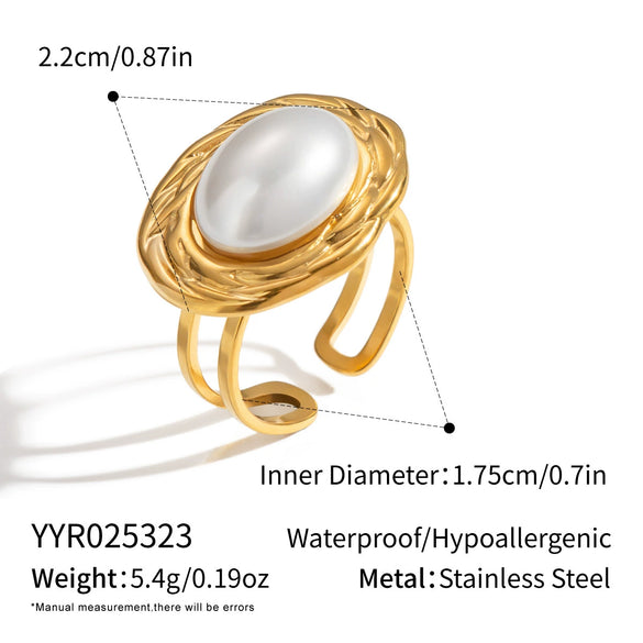 Wholesale Retro Simple Temperament Pearl Open Ring In Geometric Shape Titanium Steel Electroplating Jewelry For Women