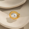 Wholesale Retro Simple Temperament Pearl Open Ring In Geometric Shape Titanium Steel Electroplating Jewelry For Women