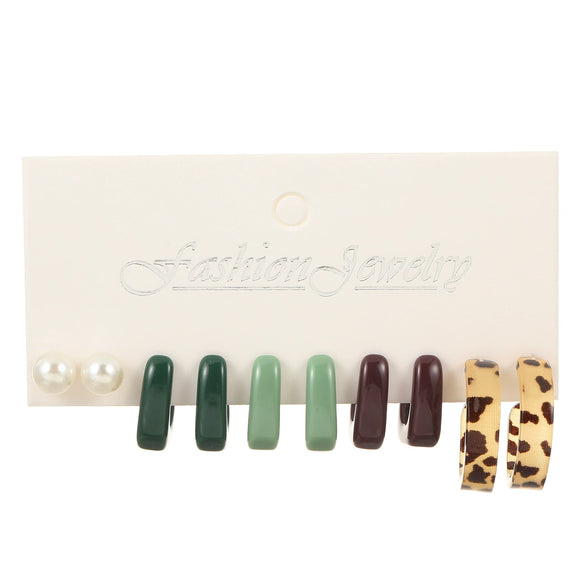 Wholesale Retro Square Geometric Resin Pearl Earrings Set With Electroplating For Women