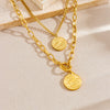 Wholesale Retro Stainless Steel Double Layer Round Portrait Head Double Sided Pendant Necklace With Gold Plated Electroplating And O Word Chain For Women