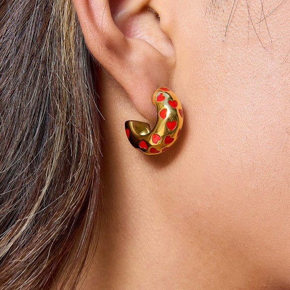 Wholesale Retro Stainless Steel Electroplated Geometric Heart Cshaped Women's Earrings