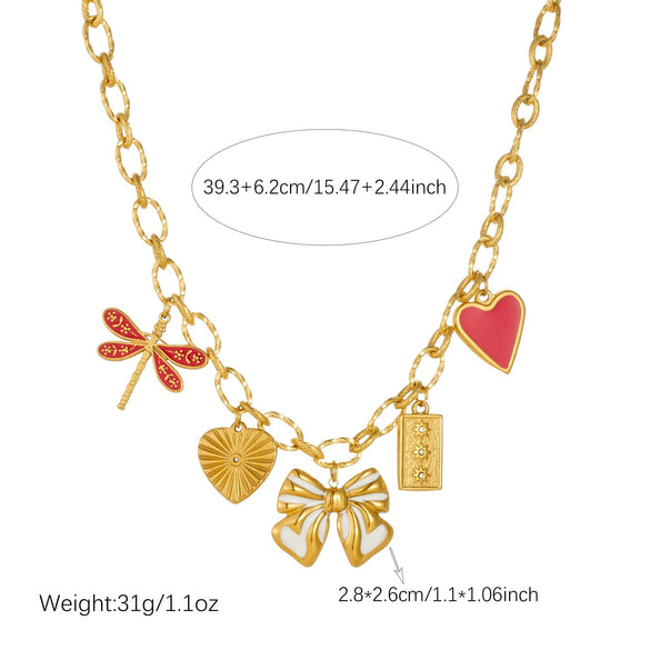 Wholesale Retro Stainless Steel Electroplated Jewelry Set With Butterfly Dragonfly Insect Patterns Heartshaped Pendant For Women