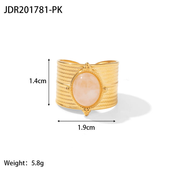 Wholesale Retro Stainless Steel Gemstone Ring For Women With 18K Gold Plated And Geometric Design Set With Precious Stones
