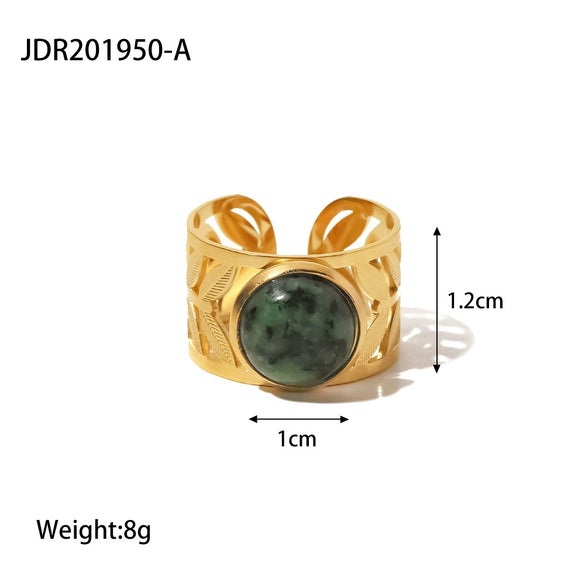 Wholesale Retro Stainless Steel Gemstone Ring For Women With 18K Gold Plated And Geometric Design Set With Precious Stones