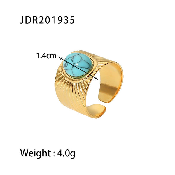 Wholesale Retro Stainless Steel Gemstone Ring For Women With 18K Gold Plated And Geometric Design Set With Precious Stones