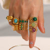 Wholesale Retro Stainless Steel Gemstone Ring For Women With 18K Gold Plated And Geometric Design Set With Precious Stones