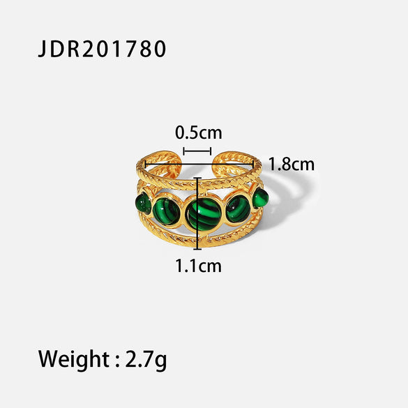 Wholesale Retro Stainless Steel Gemstone Ring For Women With 18K Gold Plated And Geometric Design Set With Precious Stones