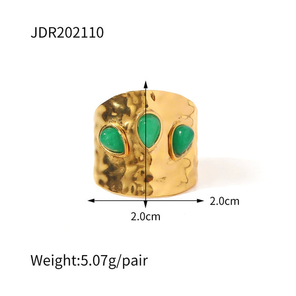 Wholesale Retro Stainless Steel Gemstone Ring For Women With 18K Gold Plated And Geometric Design Set With Precious Stones