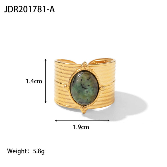 Wholesale Retro Stainless Steel Gemstone Ring For Women With 18K Gold Plated And Geometric Design Set With Precious Stones