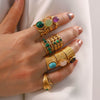 Wholesale Retro Stainless Steel Gemstone Ring For Women With 18K Gold Plated And Geometric Design Set With Precious Stones