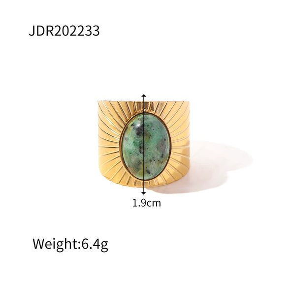 Wholesale Retro Stainless Steel Gemstone Ring For Women With 18K Gold Plated And Geometric Design Set With Precious Stones