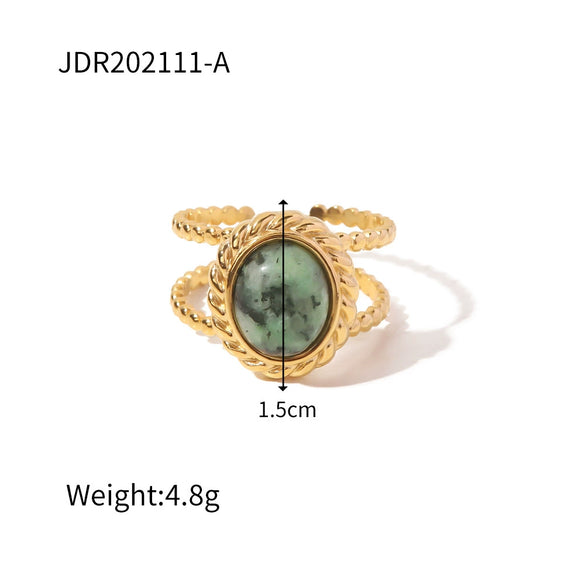 Wholesale Retro Stainless Steel Gemstone Ring For Women With 18K Gold Plated And Geometric Design Set With Precious Stones