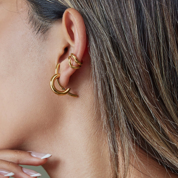 Wholesale Retro Stainless Steel Geometric Hoop Earrings For Women With Electroplating