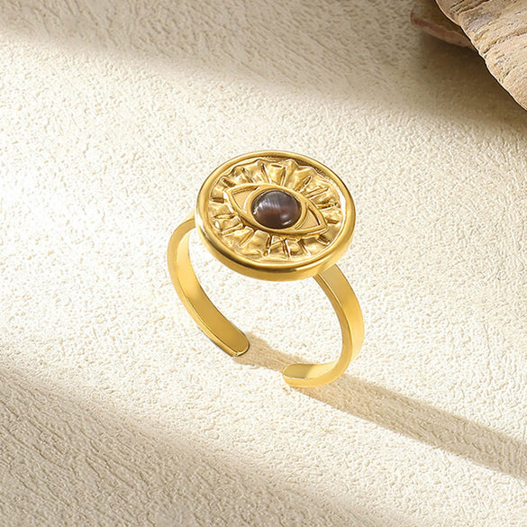 Wholesale Retro Stainless Steel Geometric Irregular Pleated Flower Ring With Electroplating