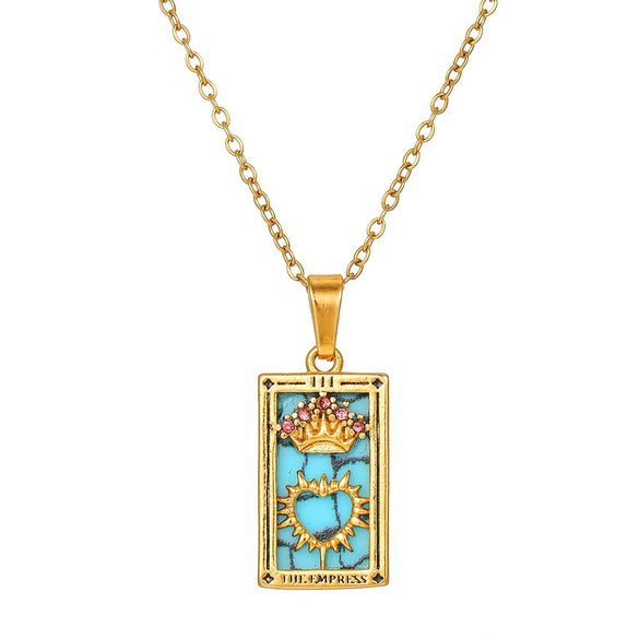 Wholesale Retro Stainless Steel Geometric Rectangular Oil Dripping Zircon Tarot Card Pendant Necklace Manual Processing For Women