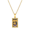 Wholesale Retro Stainless Steel Geometric Rectangular Oil Dripping Zircon Tarot Card Pendant Necklace Manual Processing For Women