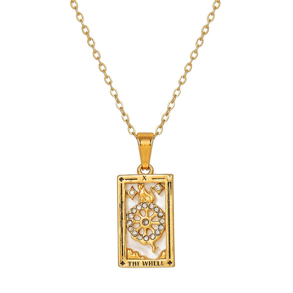 Wholesale Retro Stainless Steel Geometric Rectangular Oil Dripping Zircon Tarot Card Pendant Necklace Manual Processing For Women