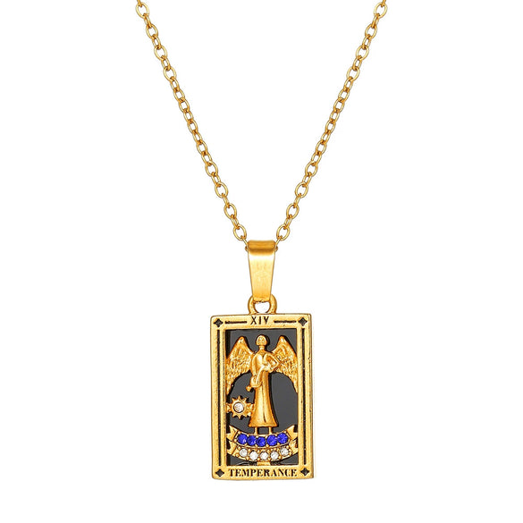 Wholesale Retro Stainless Steel Geometric Rectangular Oil Dripping Zircon Tarot Card Pendant Necklace Manual Processing For Women