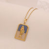 Wholesale Retro Stainless Steel Geometric Tarot Oil Drop Fish Pendant Necklace With O Word Chain