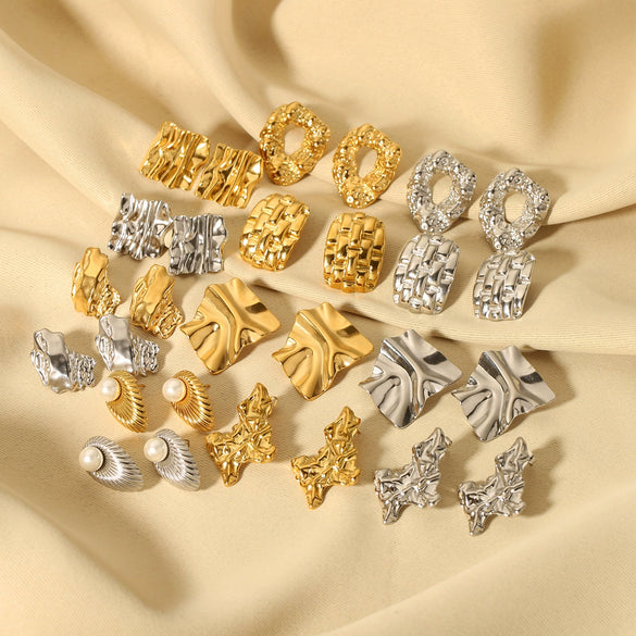 Wholesale Retro Stainless Steel Niche Design Irregular Ear Studs For Women 18K Gold Plated With Vacuum Real Gold Electroplating In Pvd Furnace