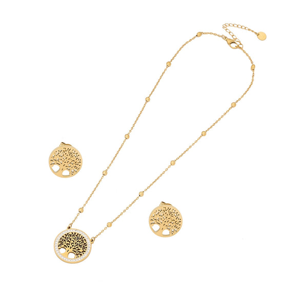 Wholesale Retro Stainless Steel Oil Dropping Eyes Palm Necklace Set With Electroplating Treatment